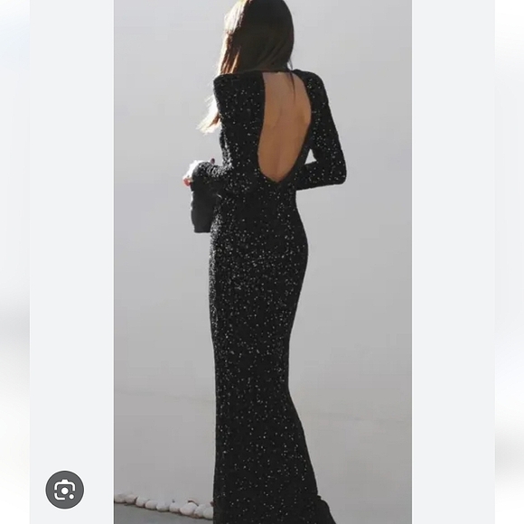 Zara SEQUIN MAXI DRESS GOWN BLACK SIZE XS - Picture 13 of 16
